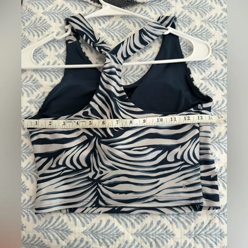 Kyodan Allure bra top, Blue and white zebra print, size P/S